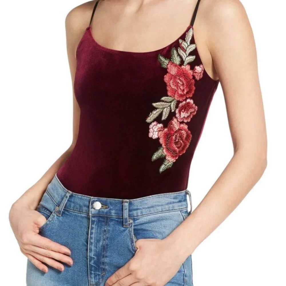 Embroidered Velvet‎ Bodysuit Socialite Embroidered Velvet Bodysuit